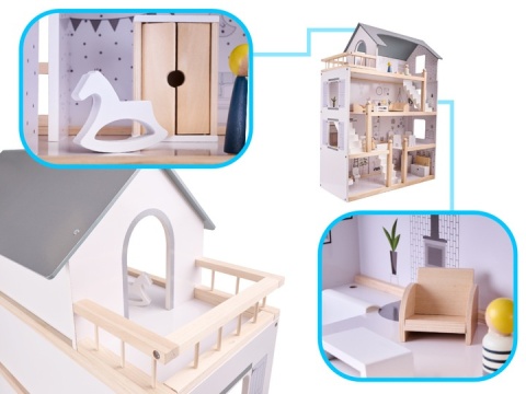 DOMEK dla LALEK DREWNIANY + MEBELKI AKCESORIA 83cm DOMEK dla LALEK DREWNIANY + MEBELKI AKCESORIA 83cm