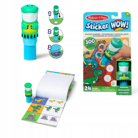 STICKER WOW STEMPELKI Z NAKLEJKAMI Dinozaur ZESTAW 300szt Melissa&Doug